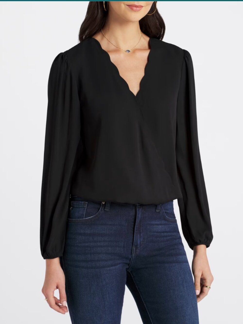 Nine Britton Black Ivana Scallop Detail Blouse Romantic Career Medium
